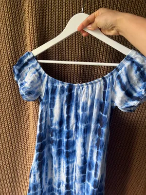 Tie-Dye Blue Midi Dress with Button Front thumbnail 6