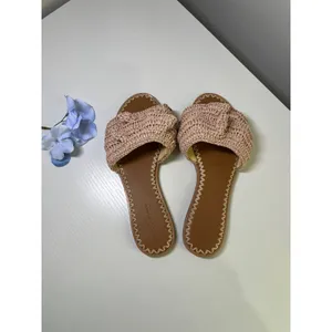 Tory‎ Burch Ruffled Raffia Slide Sandals Natural Woven Flat 135087 Size 7M w box thumbnail 2