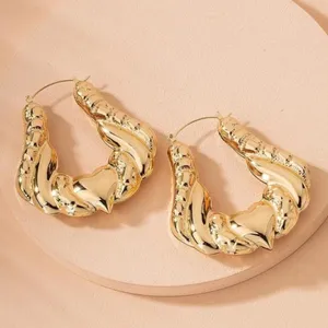 Gold Heart Textured thick hoop earrings thumbnail 1