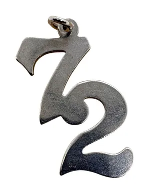 Vintage Sterling Silver‎ Number 72 Charm Gothic Script Pendant 1.15g thumbnail 1