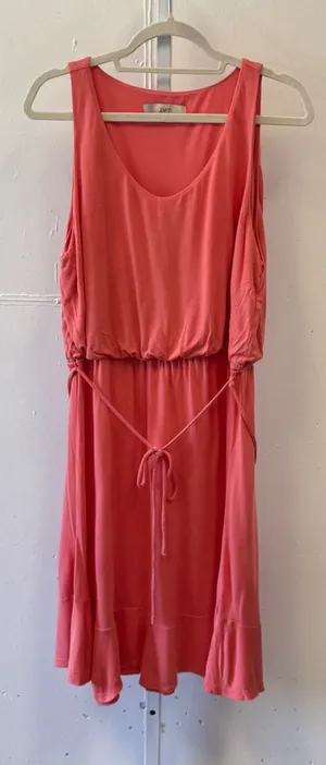 LOFT Peach Sleeveless Drawstring Waist Ruffle Hem Dress Coral Pink Sz Large Soft thumbnail 1