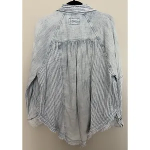 Free People We The Free Indigo Skies Blue Stripe Shirt Women's Size Small thumbnail 2