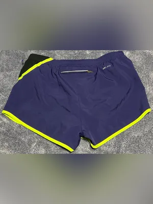 #16 NWOT Nike Black and Purple Shorts with Neon Yellow Trim Size M thumbnail 2