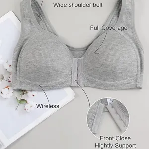 NWT ~ 2 Pack Women's Front Closure Wireless Full Coverage Ribbed Bras ~ Plus XXL Gray thumbnail 4