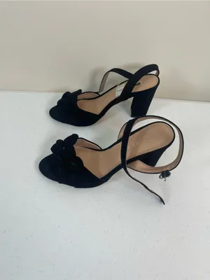 Madden Girl Black Suede Floral Open-Toe Slingback Heels thumbnail 2