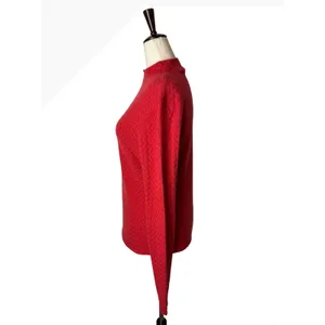 Forte Cashmere Mock Neck Sweater Women Small Red Textured Knit Quiet Luxury‎ thumbnail 5