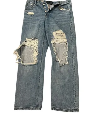 Aeropostale 90s Baggy Button Fly High Rise Ripped Distressed Light Wash Jeans 14 thumbnail 1