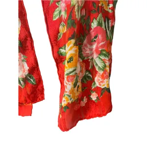 Oscar de la Renta Silk Floral Scarf Print 50” X 10.5” Sheer Rose thumbnail 5