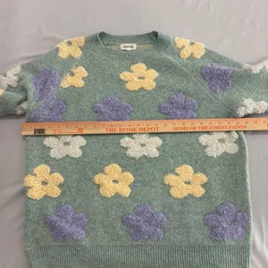 Adora Floral Knit Sweater Sage Green Purple Yellow 3D Flower Pullover L thumbnail 4