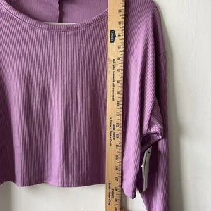 NEW Abound 𝅺RIBBED Cropped boxy tee top Long Sleeve Purple MEDIUM thumbnail 7