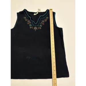 Vintage White Stag Embroidered Tank Top Black Sleeveless Boho Women's Large thumbnail 7