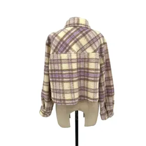 Zara Cropped Plaid Jacket Shacket Purple Cream‎ Size Large thumbnail 7
