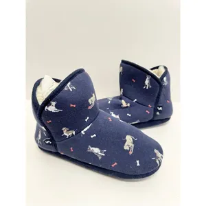 Joules Winter Cozy Slippers Size 6 US Blue Dog Print Faux Fur Pull On Style thumbnail 5