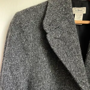 LL Bean Grey Herringbone Tweed Wool Silk Blazer Riding Jacket Heritage Classic thumbnail 6