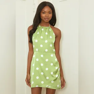 NWT Lulus‎ Halter Mini Dress The Best Spot Green Polka Dot Satin Medium Backless thumbnail 3
