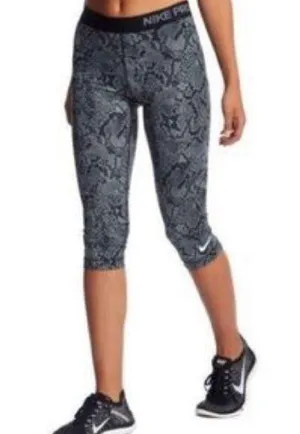 Nike Pro Black Gray Snake Print Capri Legging Med thumbnail 1