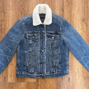 Abercrombie & Fitch Denim bomber Jacket‎ Sherpa Collar Womens Size small Lined thumbnail 3