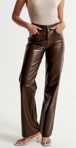 Abercrombie & Fitch 90s Straight Ultra High Rise Brown Faux Leather Pants 27 4 thumbnail 1