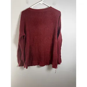 American Eagle‎ Lace Up V-Neck Waffle Knit Sweater Burgundy Red Jeggings Fit L thumbnail 5