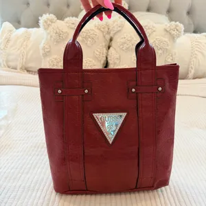 GUESS Y2K Burgundy Monogram Hand Bag Signature Silver Triangle Rhinestone Logo thumbnail 8