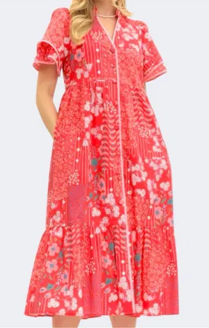 Entro Women’s Sightseer Floral Print Midi Dress in Red Size sS thumbnail 1