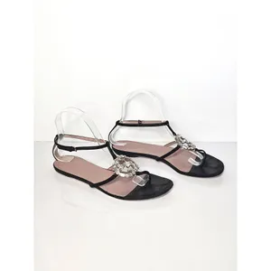Gucci Black Suede Crystal Interlocking G T-Strap Flat Sandals Glam Size 37.5 thumbnail 2