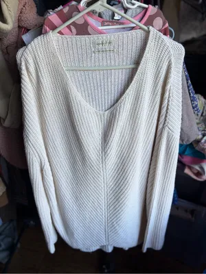 Urban Outfitters Oversized Cream V-Neck Ribbed Knit Sweater XS thumbnail 1