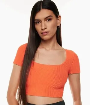 Babaton Sculpt Knit Ribbed Square-Neck Crop Top - Bright Orange thumbnail 1