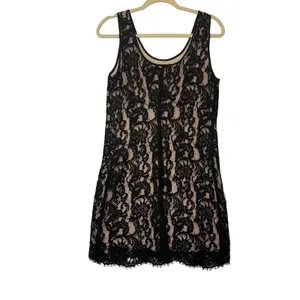 Wilfred Aritzia Black Lace Shift Dress Nude Lining Eyelash‎ Hem Mini Womens Med thumbnail 6