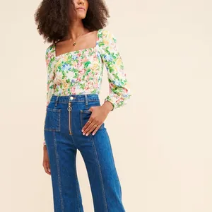 AFRM Revolve Sophie Smocked Top Floral Long Sleeve Square Neck Colorful Spring S thumbnail 12