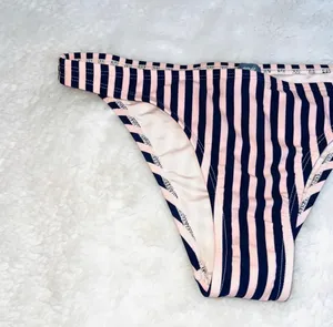 aerie Cheeky Swim Bottoms Light Pink Navy Blue Striped Low Rise NWT thumbnail 4