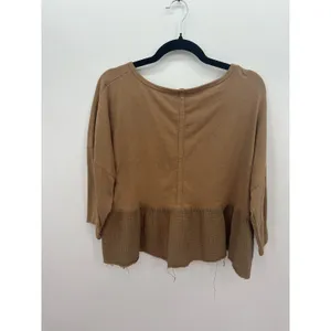 Ice Bird Camel Gauze Peplum Top Boho‎ Oversized Raw Hem Cottagecore Sz M thumbnail 2