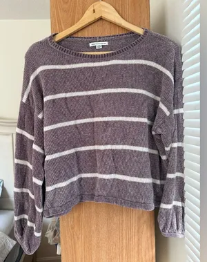 American Eagle Outfitters Purple and White Striped Sweater thumbnail 1