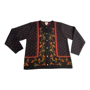 VTG Crystal-Kobe Floral Cardigan Sweater Womens Small Black Autumn Cottagecore thumbnail 5