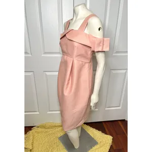 Maternity Blush Pink Off Shoulder Bardot Dress w/ Bow Detail on the Sleeve thumbnail 6