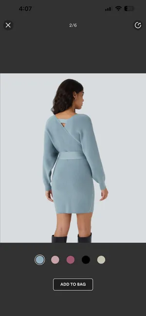 Halara crossover v neck batwing long sleeve belted mini sweater dress thumbnail 2