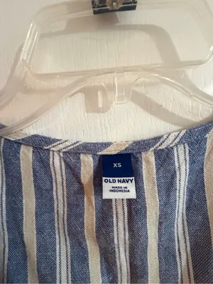 Old Navy Blue and White Vertical Stripe Button-Front Maxi Dress thumbnail 8
