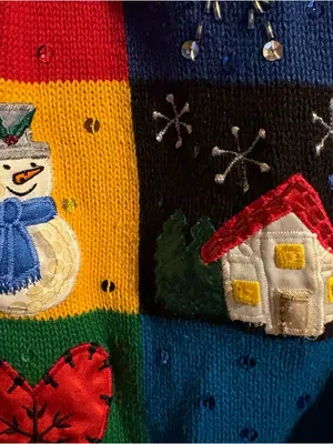 Basic Editions Christmas Sweater Vest Womens Small Black Holiday Patchwork Knit thumbnail 7