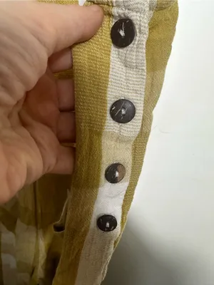 H26. Free People Mustard & White Plaid Tie-Shoulder Linen Jumpsuit thumbnail 3