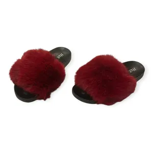 H2K Red Faux Fur Slide Sandals Women’s Size 8 thumbnail 2
