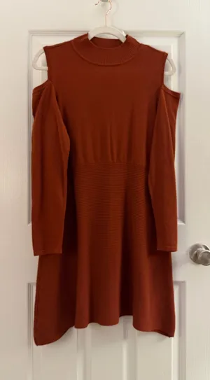 Style & Co Burnt Orange Knit Mock Neck Cold Shoulder Sweater Dress Small thumbnail 1