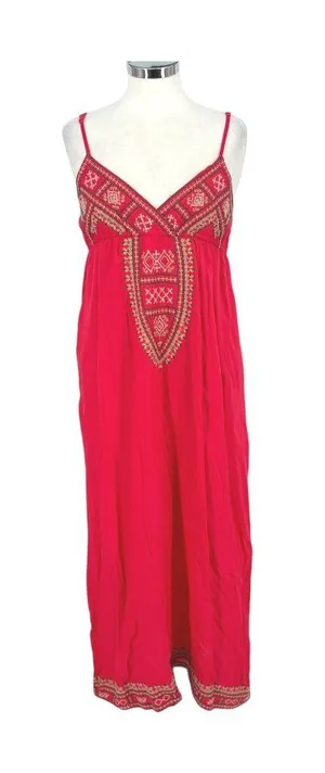 Cute Options Boho Red Maxi Dress Embroidered Adjustable Straps Size Medium NWT thumbnail 1