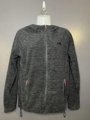 New Balance Jacket Womens Medium Gray Fleece Hooded Full Zip Pockets Athletic thumbnail 2