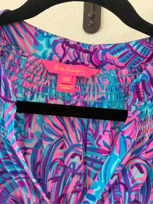 Lilly Pulitzer Silk Elsa Top Shelleidoscope Print Turquoise Oasis thumbnail 5