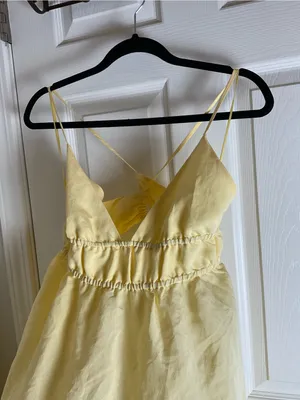 Zara Pastel Yellow Modal Blend Maxi Dress Open Tie Back Smocked Waist Medium thumbnail 3