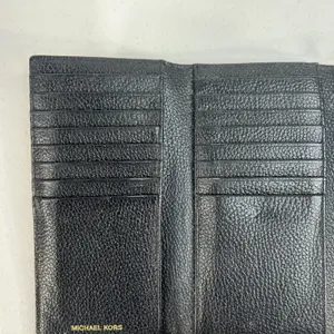 MICHAEL‎ KORS Envelope Wallet Large Black Pebble Leather Tri-Fold Gold Tone Logo thumbnail 12