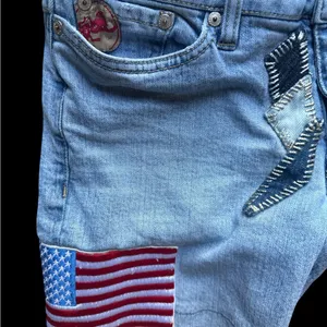 y2k parasuco denim cult Light Blue Embellished usa flag Jeans 28x28 lowrise gems thumbnail 4