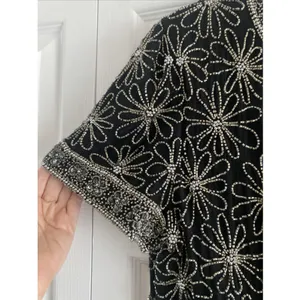 Laurence Kazar Vintage Beaded Top Womens Size L Black Silk Floral Sequin Evening thumbnail 4