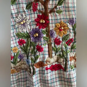 Vintage Embroidered beaded‎ Plaid Shirt 18W – Squirrel Garden Scene Cotton Top thumbnail 8