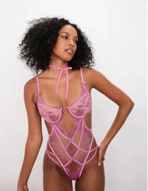 💕FOR LOVE AND LEMONS💕 Grace Bodysuit ~ Mauve Lace Medium XS NWT thumbnail 1
